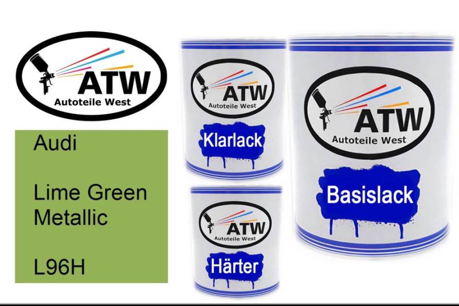 Audi, Lime Green Metallic, L96H: 1L Lackdose + 1L Klarlack + 500ml Härter - Set, von ATW Autoteile West.